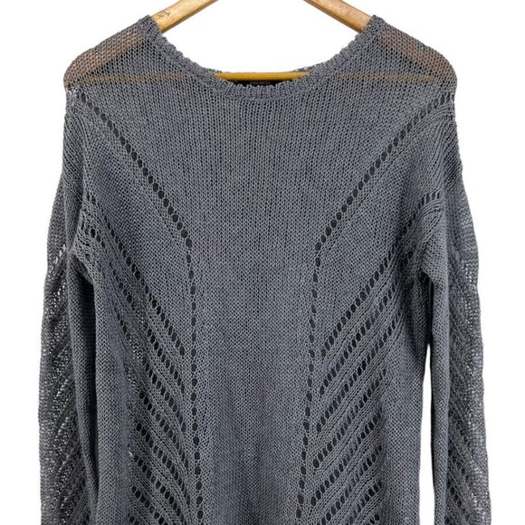 Premise Sweaters - Premise Linen Blend Gray Open Knit Sweater Small